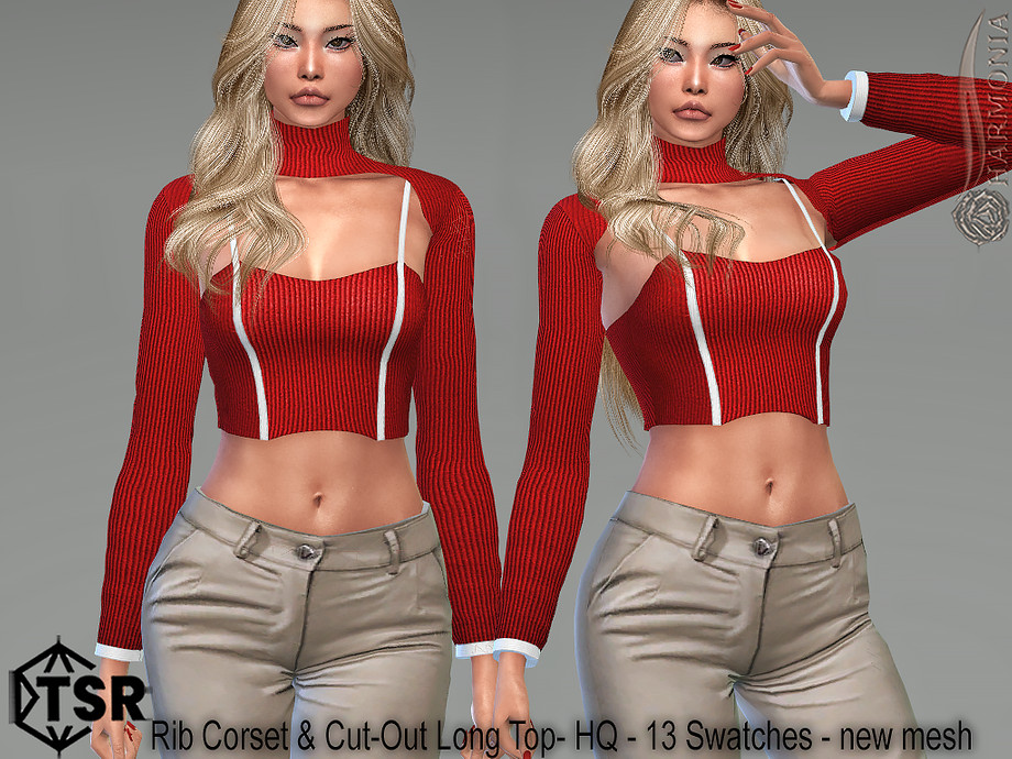 The Sims Resource - Rib Corset Cut-out Long Top