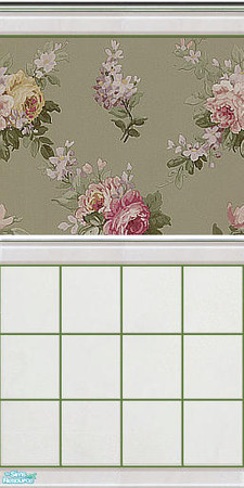 Sims 2 — Valois Sage Wall Collection - Tile Wall by Ravensonng — Sage wallpaper on white tile wall.