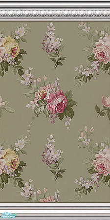 Sims 2 — Valois Sage Wall Collection - Moulding by Ravensonng — Sage wallpaper on Maxis white mouldings.