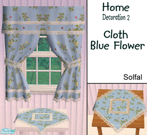 Sims 2 — Home Decoration Cloth Blue Flower by solfal — New recolours for my cloth that can be placed on 1 tile tables. As