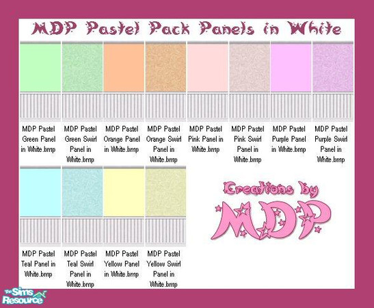 Sims 2 — MDP Pastel Pack Panels in White by MelandStv — There are 12 colourful walls in this set. They are part of my