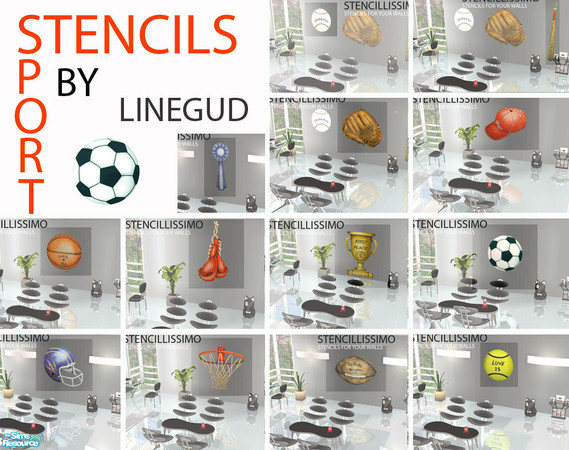 Sims 2 — Stencils sports by linegud — Stencils for your sporty sims. Stamp their favorite images on their favorite