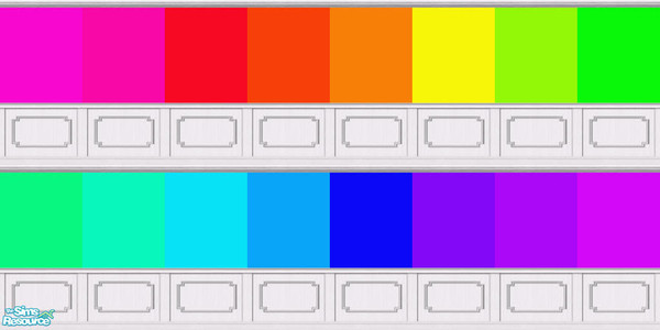 Sims 2 — Rainbow Wall Collection 3 by Shimona70 — A colorful collection of walls with white trim.