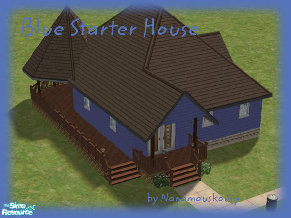 Sims 2 — Blue Starter House by Nanamouskoury — On a small lot, this little, yet spacious, blue house is fully furnished