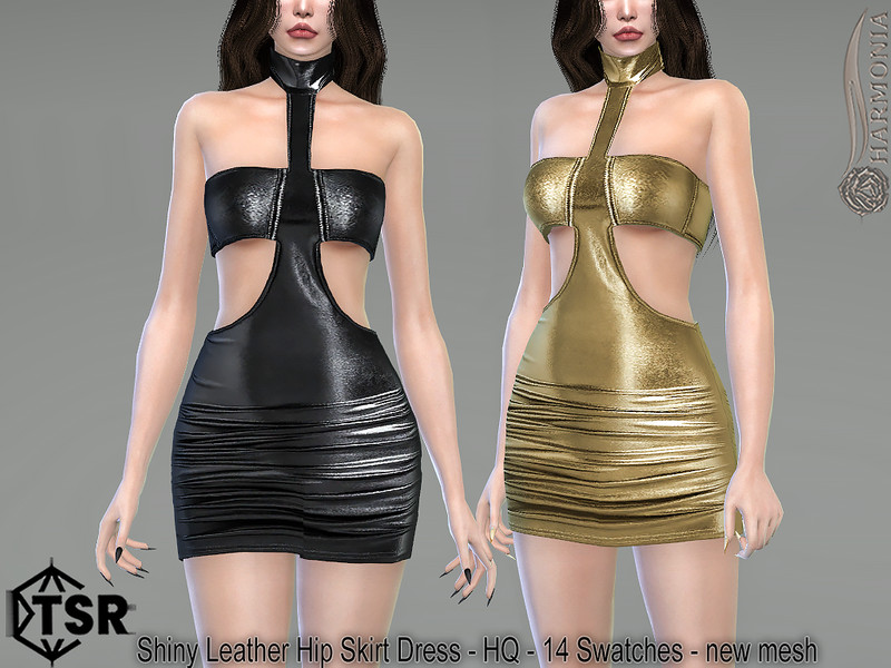 Harmonia's Shiny Leather Hip-Skirt Dress