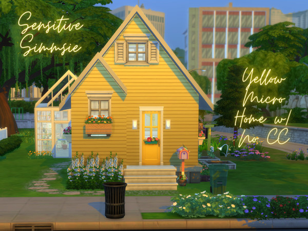 Sims 4 — Yellow Micro Home w/ No CC by SensitiveSimmsie — Yellow Micro Home with a bedroom attic