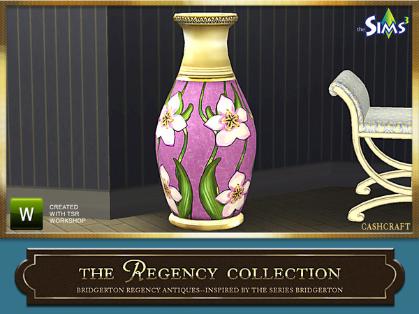 Sims 3 — Bridgerton Regency Antiques Vase Floor by Cashcraft — A tall floor vase with a handpainted floral design.