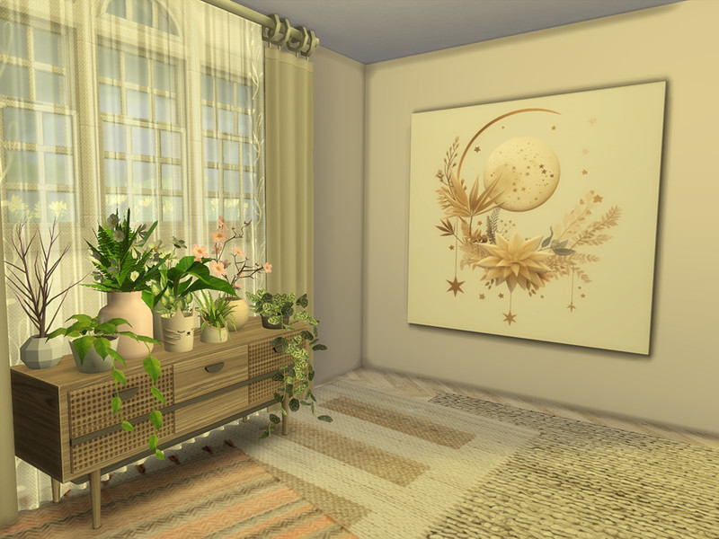 Sims 4 Large boho botanical lunar painting by SapphireFrenzy