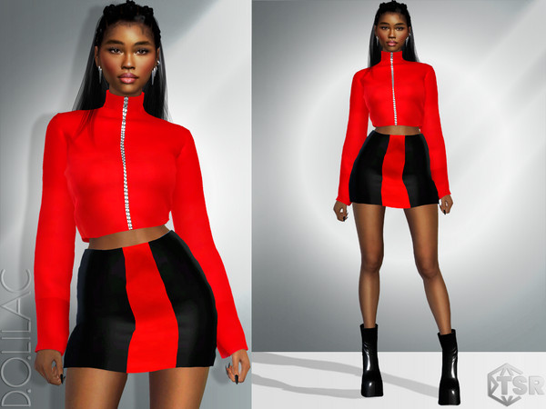 Sims 4 — Two Tone Paneled Mini Skirt [SET] DO907 by DOLilac — Custom thumbnail New Mesh 4 Colors Adult-Elder-Teen-Young