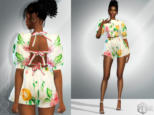 Sims 4 — Floral Laced Linen Top [SET] DO912 by DOLilac — Custom thumbnail New Mesh 2 Colors Adult-Elder-Teen-Young Adult