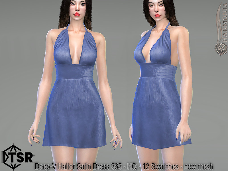 Harmonia's Deep-V Halter Satin Dress 368