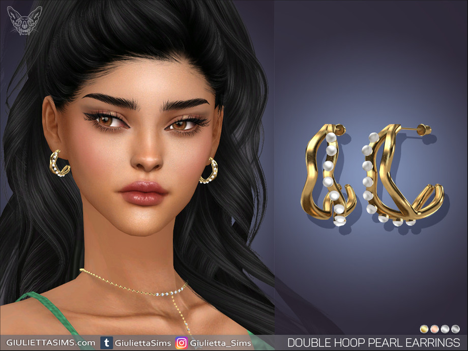 The Sims Resource - Double Hoop Pearl Earrings