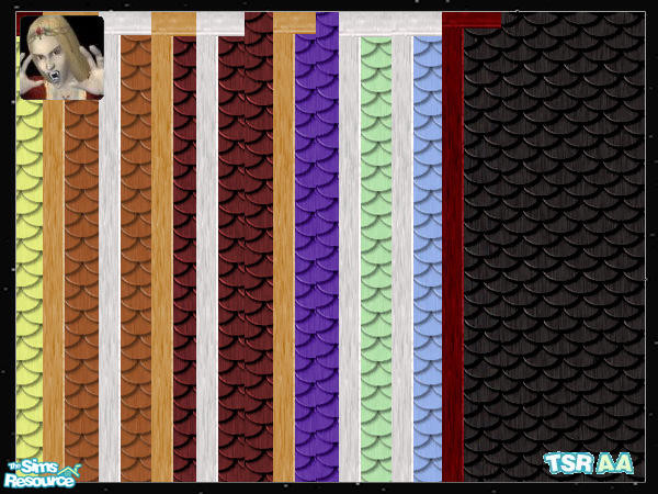 Sims 2 — Arts and Crafts Fishscale Shingles  by c_literati — A set of 12 fishscale shingles walls, some Maxis Match. 