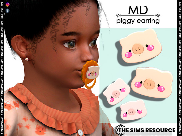 Sims 4 — piggy earring Toddler  by Mydarling20 — new mesh base game compatible all lods all maps 2 colors