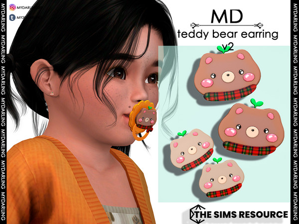 Sims 4 — teddy bear earring v2 Toddler by Mydarling20 — new mesh base game compatible all lods all maps 3 colors