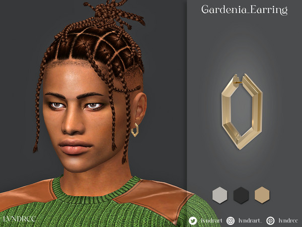 Sims 4 — Gardenia Earring [Men] by LVNDRCC — Elegant and modern statement single hoop in sharp, elongated pentagon shape