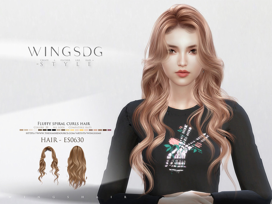 The Sims Resource Wings Es0630 Fluffy Spiral Curls Hair