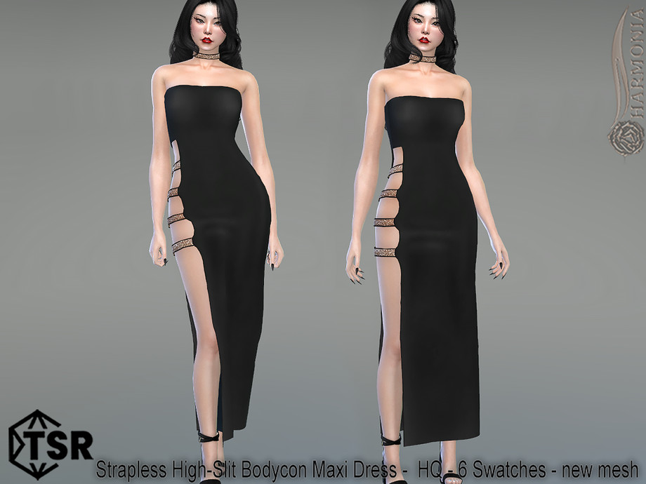 The Sims Resource - Strapless High-Slit Bodycon Maxi Dress
