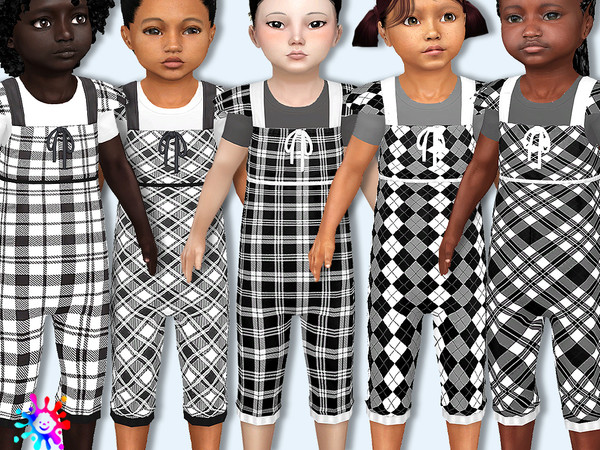 Sims 4 — Toddler Black and White Jumpsuit - Needs Cottage Living by Pelineldis — Five cute jumpsuits in black and white.