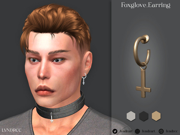 Sims 4 — Foxglove Earring [Men] by LVNDRCC — Modern and minimalistic hoops earring, adorned with geometric charm in soft,