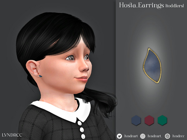 Sims 4 — Hosta Earrings [toddlers] by LVNDRCC — Modern and elegant subtle gold leaf earrings with ceramic detail in dark,