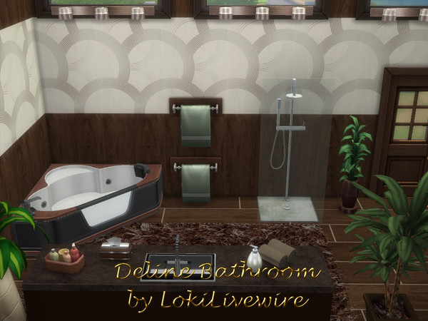 Sims 4 — Deline Bathroom by LokiLivewire — Modern bathroom with a natural feel. Perfection addition to any home.