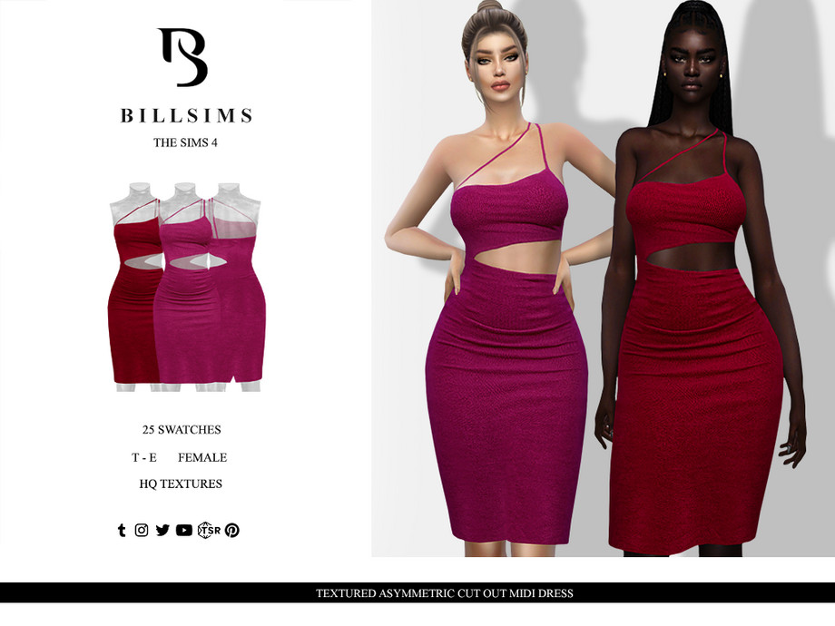 The Sims Resource - Textured Asymmetric Cut Out Midi Dress
