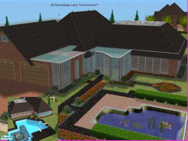 Sims 2 — 29 Simsvillage Lane by treenasims — This home is unfurnished with skylights and nice pond in front and nice