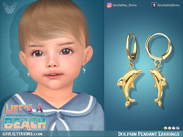 Sims 4 — Life's a Beach - Dolphin Pendant Hoop Earrings For Toddlers by feyona — Dolphin Pendant Hoop Earrings For