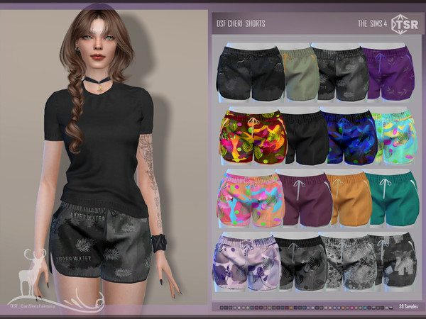 Sims 4 — DSF CHERI  SHORTS.package by DanSimsFantasy — This clothing set consists of a sleeveless shirt and shorts.