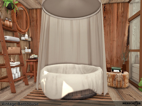Sims 4 — Vintage Bathhouse by Nessca — Vintage Bathhouse is a beautiful bathroom with a sauna in an old country style.