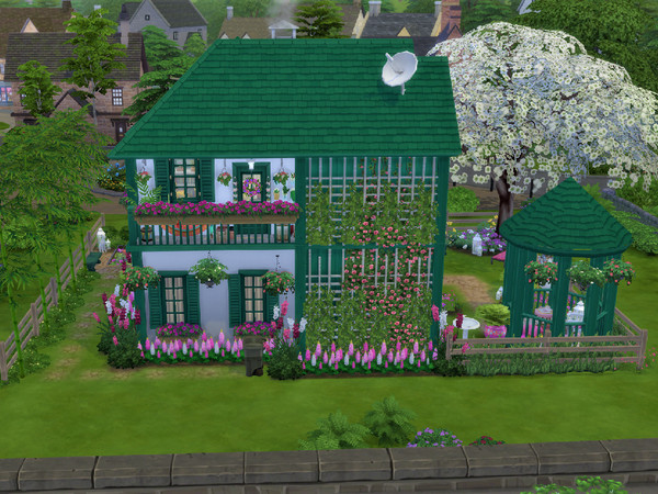 Sims 4 — 1 cobblestone street by sgK452 — Original house for a couple without children or single. Fountain, gazebo,