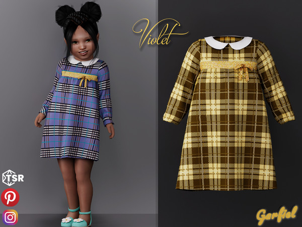 The Sims Resource - Violet - Cute plaid dress with a gold bow