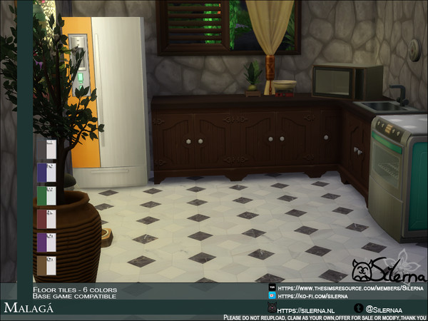 Sims 4 — Malaga by Silerna — - Base game compatible - Floors - Tiles - 6 colors - Please do not reupload, claim as your