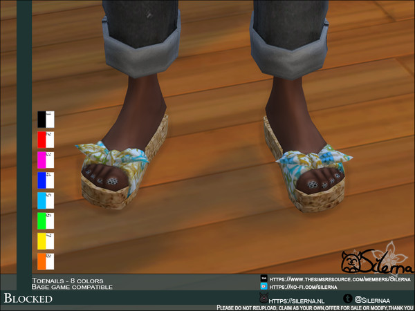 Sims 4 — Blocked by Silerna — - Base game compatible - Toenails - teen to elder - 8 colors - Please do not reupload,
