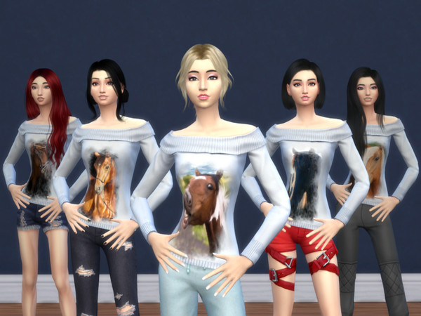 Sims 4 — White sweaters with lovely horses by ParaSim_creations — There is 5 swatches for everyday and party usage. 