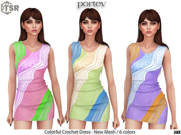 Sims 4 — Colorful Crochet Dress by portev — New Mesh