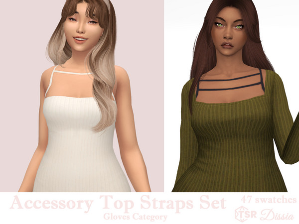 Sims 4 — Accessory Top Straps v2 by Dissia — Accessory bra straps in two versions - two or one strap on chest