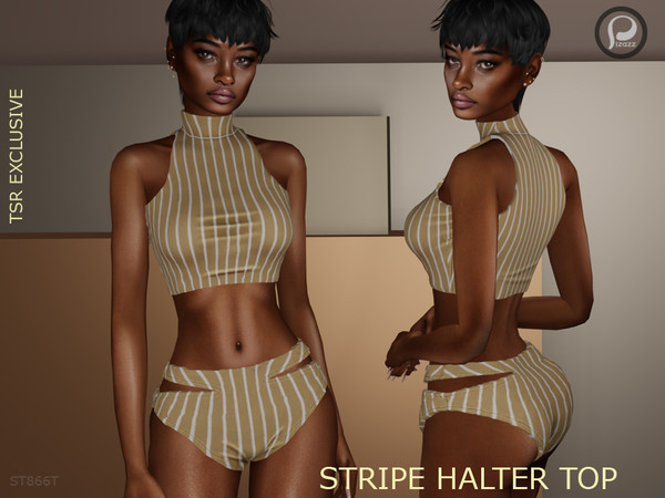 Sims 4 — Stripe halter top by pizazz — Stripe halter top