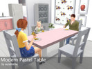 Sims 4 — Modern Pastel Table by aurallistine — This is a dining table for up to 6 Sims. 2 colour swatches (blue and pink)