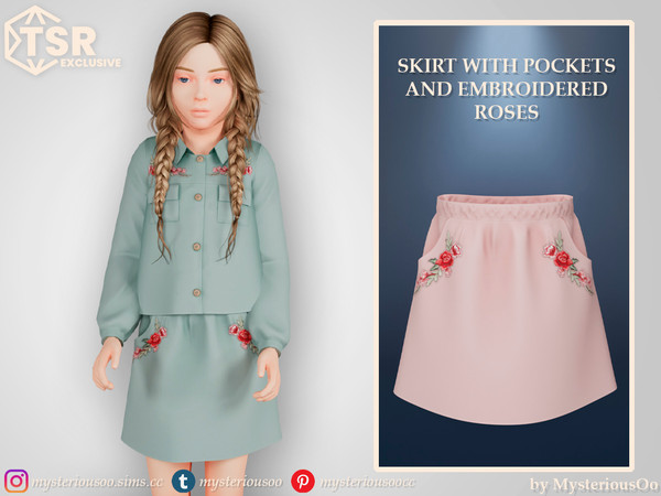 Sims 4 — Skirt with pockets and embroidered roses in 6 colors by MysteriousOo — Skirt with pockets and embroidered roses