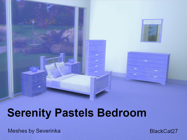 Sims 4 — Serenity Pastels Bedroom Set by BlackCat27 — A romantic bedroom in 8 light and airy pastel shades. Meshes by