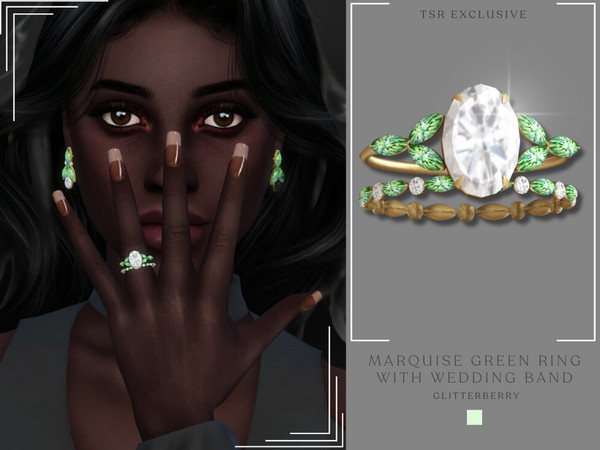 The Sims Resource - Marquise Green Ring With Wedding Band