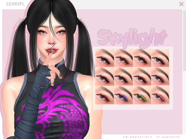 Sims 4 — Skylight Eyeliner N11 by Learxfl — Eyeliners N11 , 13 swatches , HQ and BGC . Standalone item with thumbnail.