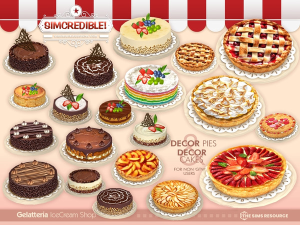 Sims 4 — Gelatteria Chocolate cake decor by SIMcredible! — now your Gelatteria will be complete! New decor desserts to