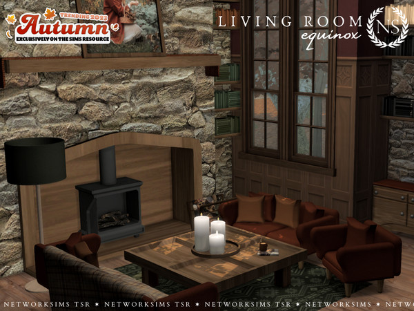 Sims 4 — Equinox Living - Sofa by networksims — A cozy autumnal living room set. Part I includes the following