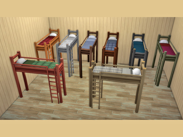 Sims 4 — Cosy Rustic Sleeper Curtains by MiluiElenath — Toddler bed, single bed, bunkbed and curtains that match the in