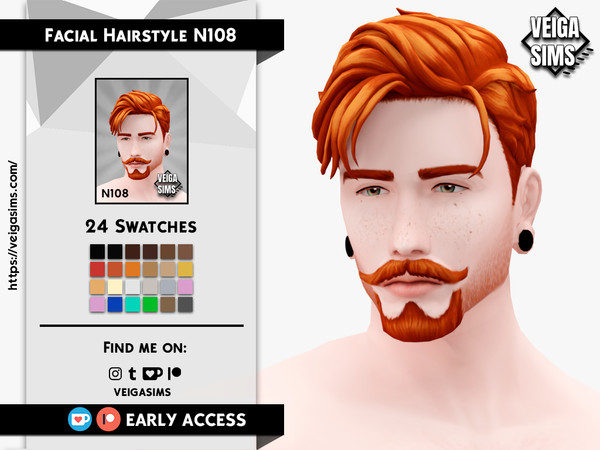 Sims 4 — [Patreon] Facial Hair Style N108 by David_Mtv2 — Facial Hair Style N108 All maxis color (24 colors).