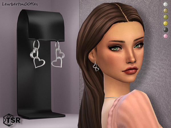 Sims 4 — Hayley Earrings by Lewbertsn00tles — Dangling dual heart earrings. New Mesh