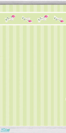 Sims 2 — Raspberry / Sage Striped Paper by Jubilant — Sage striped paper with rosebud border.